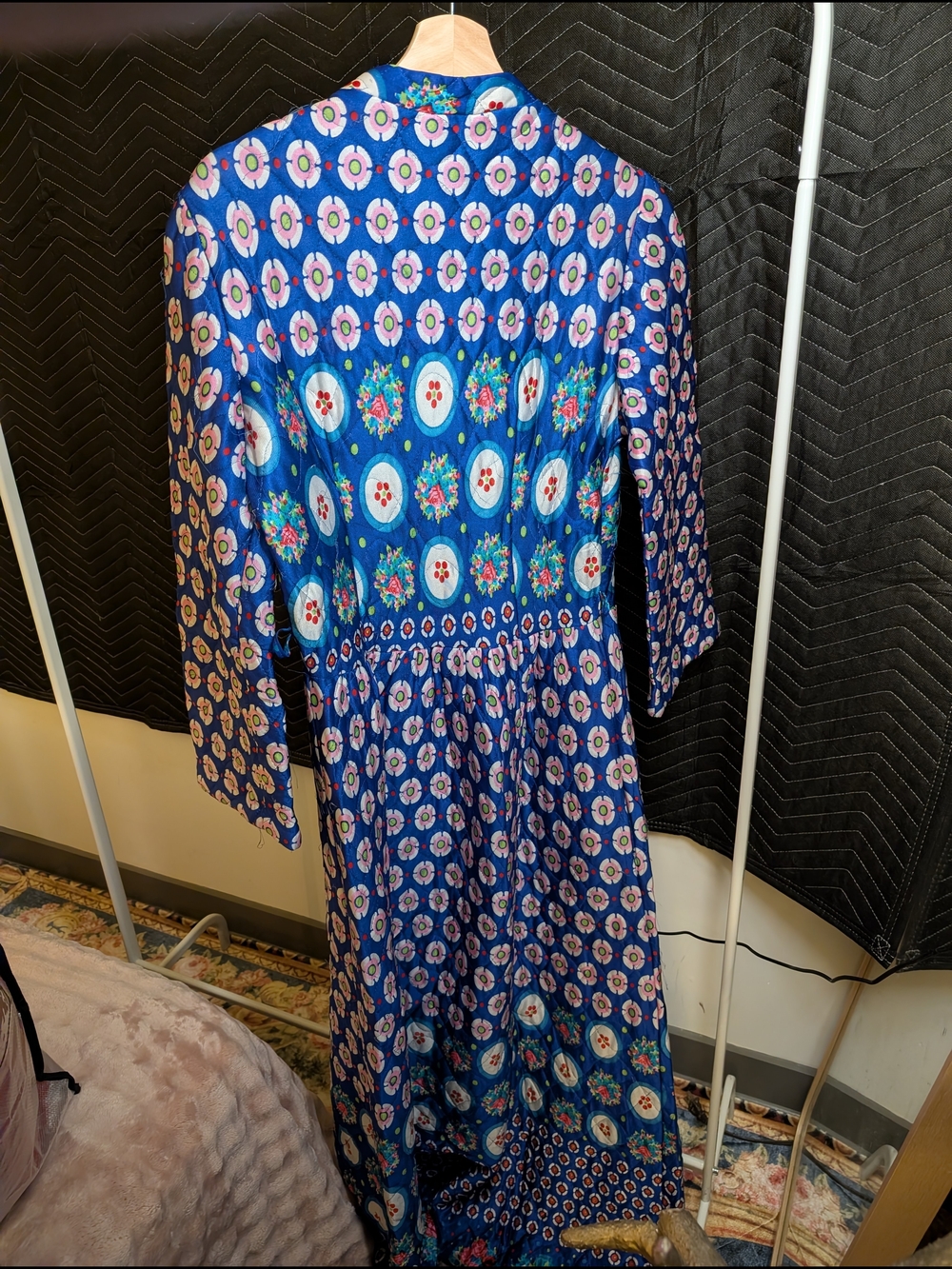 Vintage Blue Floral Maxi Housecoat Dress - Picture 7 of 8